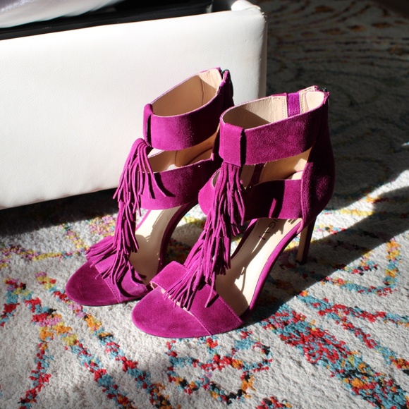 Suede Via Spiga Fuschia Women's Tassled Heels - Picture 1 of 11